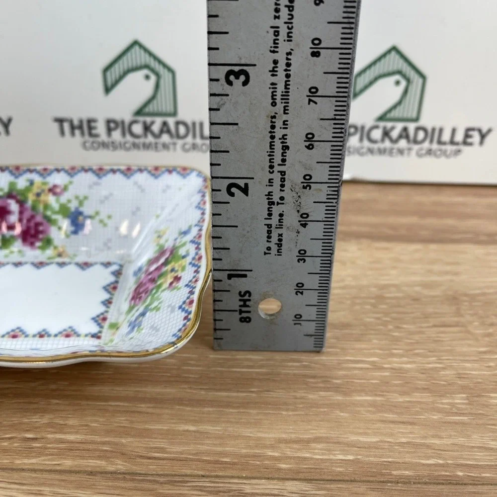 Royal Albert Petit Point China Trinket Dish Floral Cross Stitch England 778676